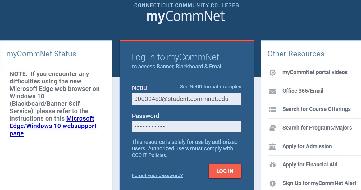 log in to myCommNet
