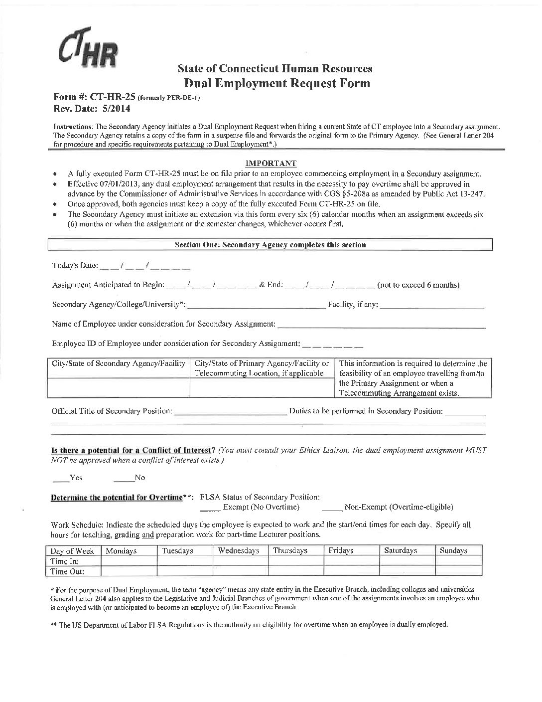 Dual Employment Request Form CT State Middlesex