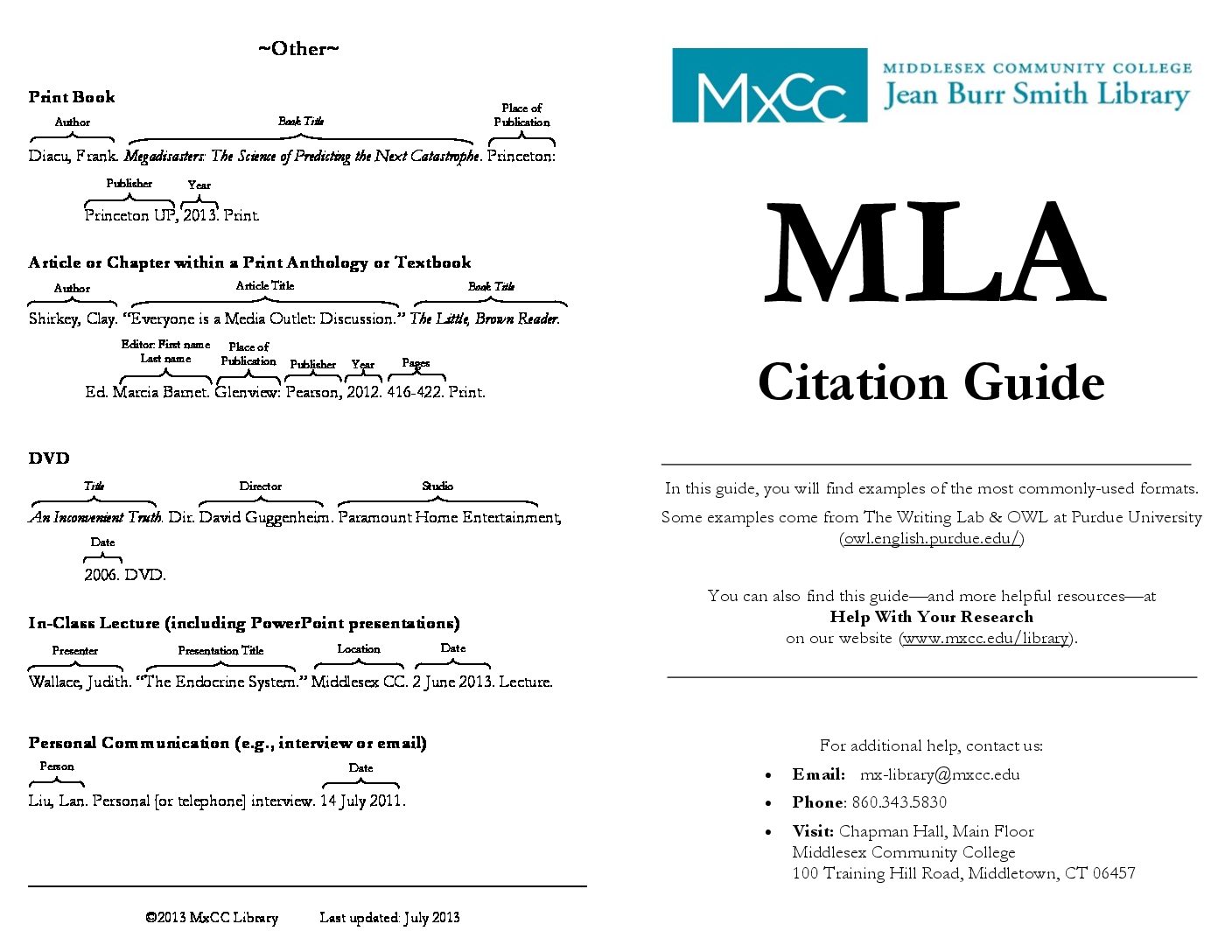 Mla Citation Guide Middlesex Community College Ct