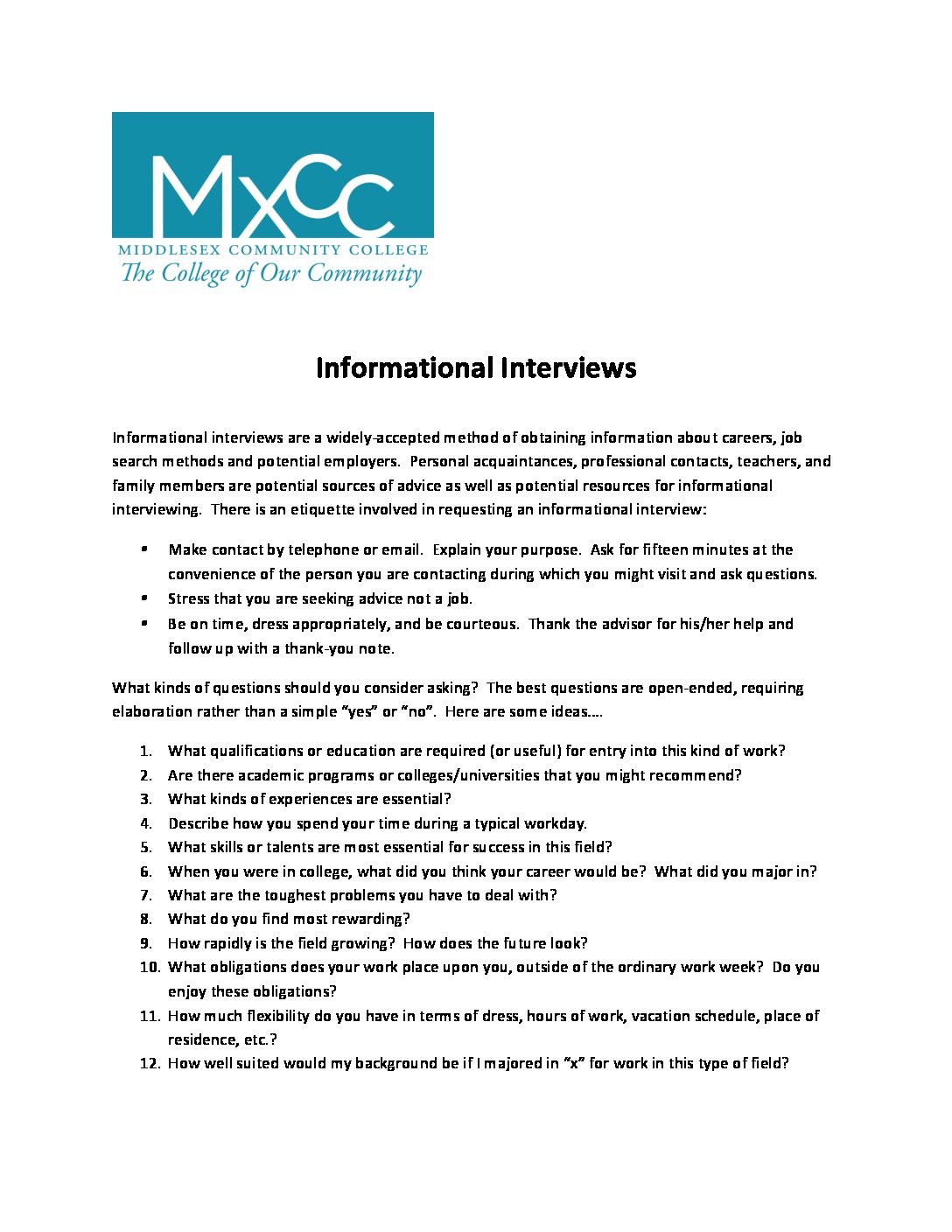 informational interviews are a widely middlesex community college what is the goal of an informational interview