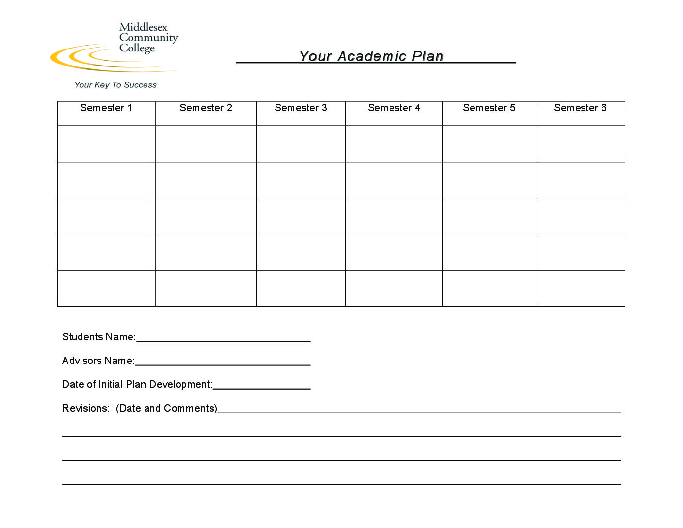 Academic Plan Worksheet Middlesex Community College CT