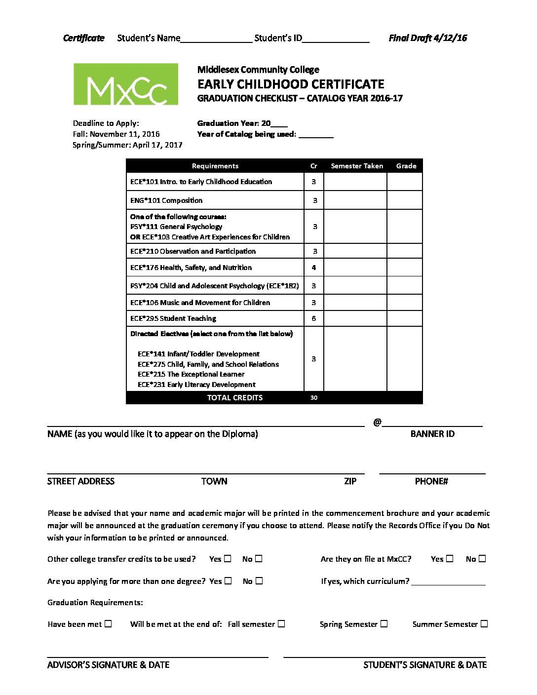 Early Childhood Certificate 16-17 | Middlesex Community College, CT