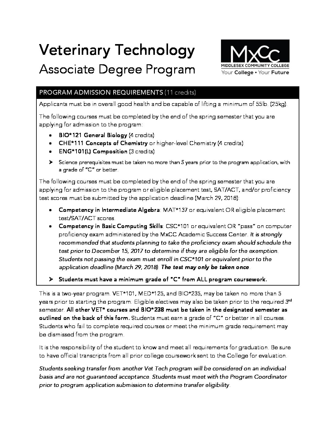 Fall 2018 Vet Tech Guide Sheet | CT State, Middlesex