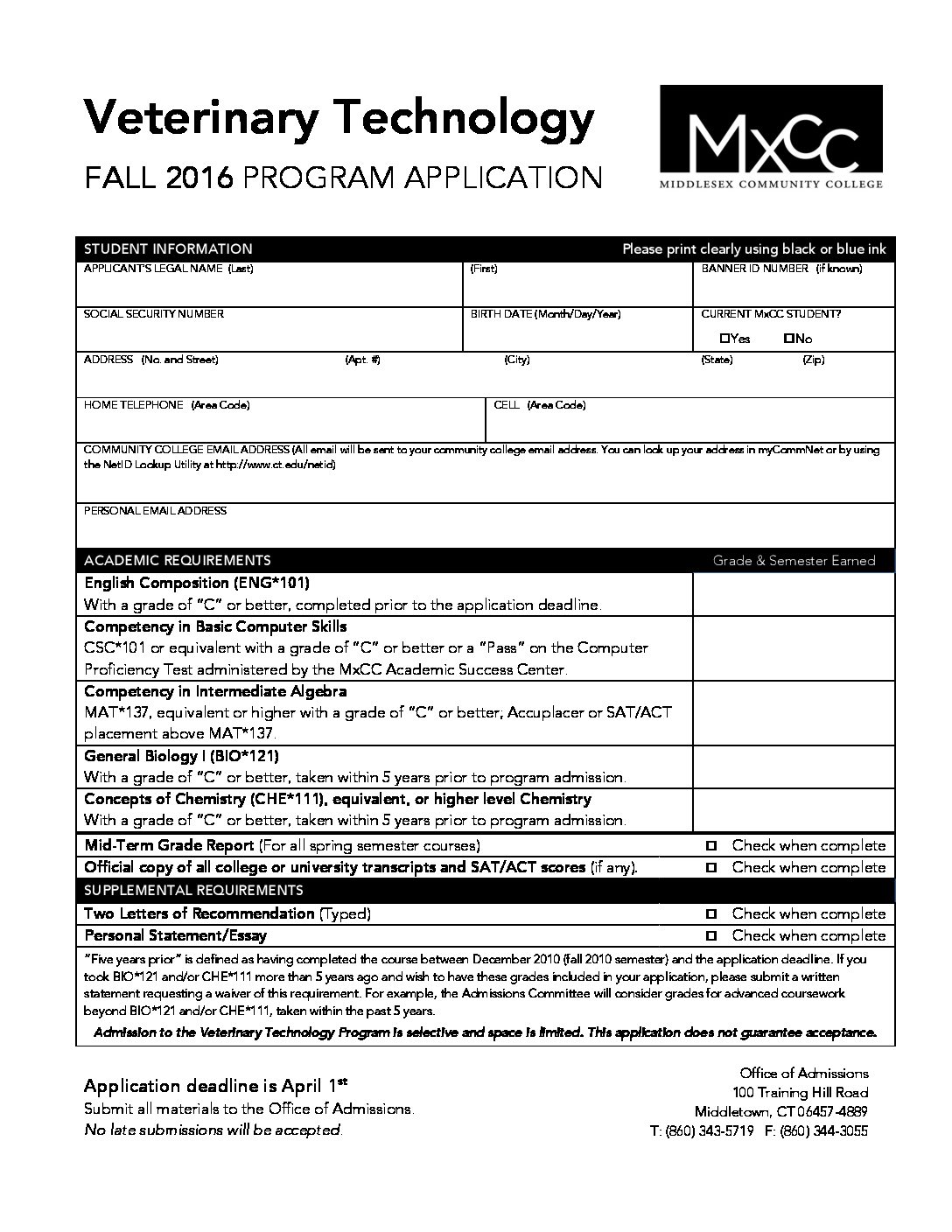 Fall 2016 Application | CT State, Middlesex