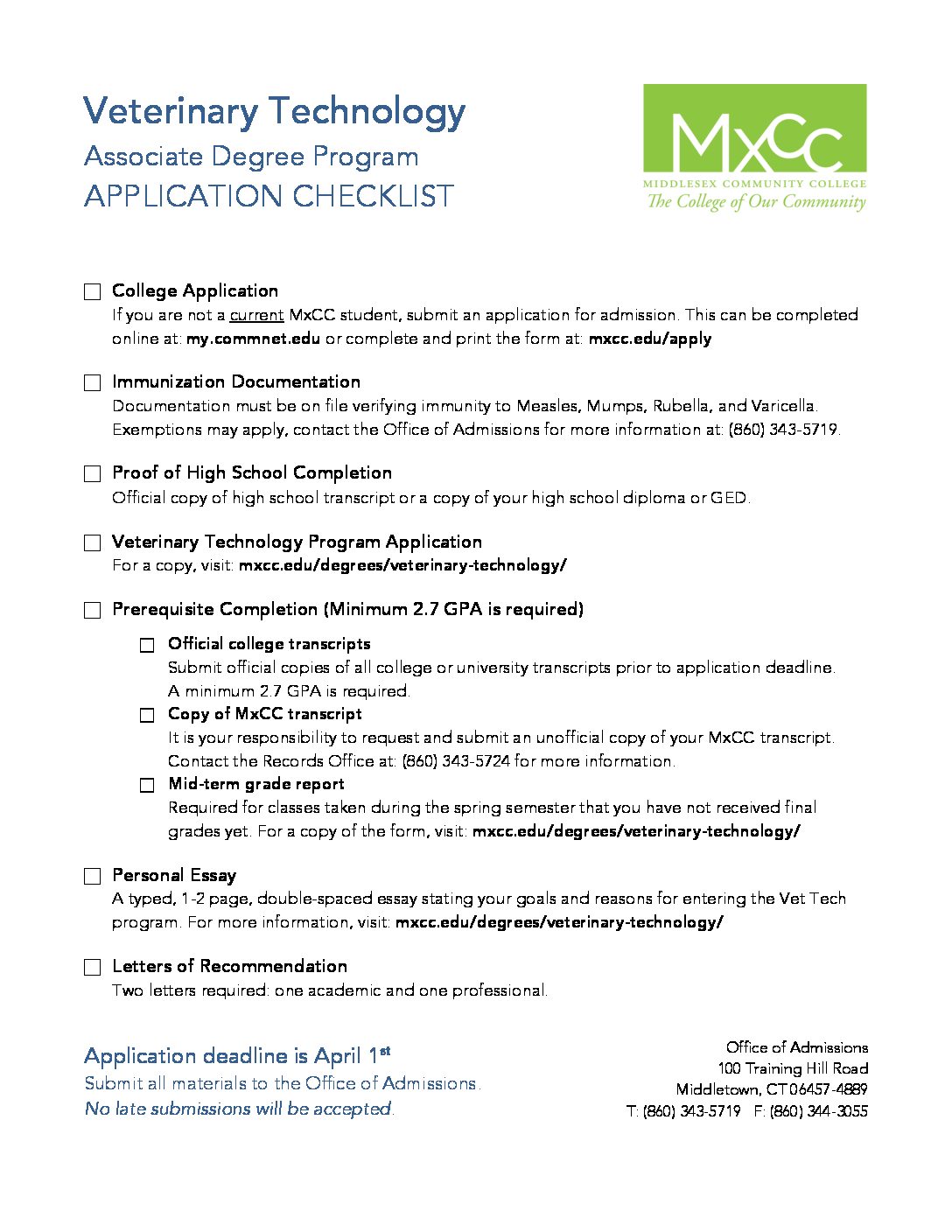 Fall 2016 Application Checklist | CT State, Middlesex