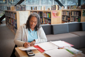 Woman studying in Platt library