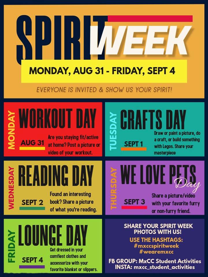 Spirt Week flyer (see below for description)