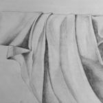 black and white pencil drawing cloth draped