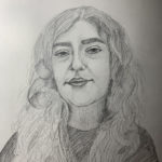 black and white pencil drawing female portrait