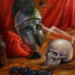 Oil Painting still life mask and skull