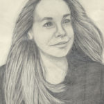 black and white pencil drawing female portrait