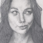 girl making face pencil drawing