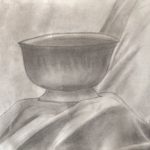black and white pencil drawing bowl on fabric