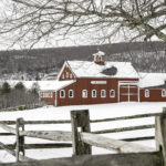 snowy field and barn
