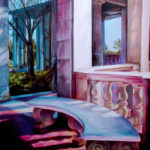 oil painting stone bench and walkway