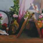 still life with flowers and knicknacks