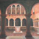 oil painting stone archways and courtyard