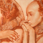 two african girls sepia toned watercolor