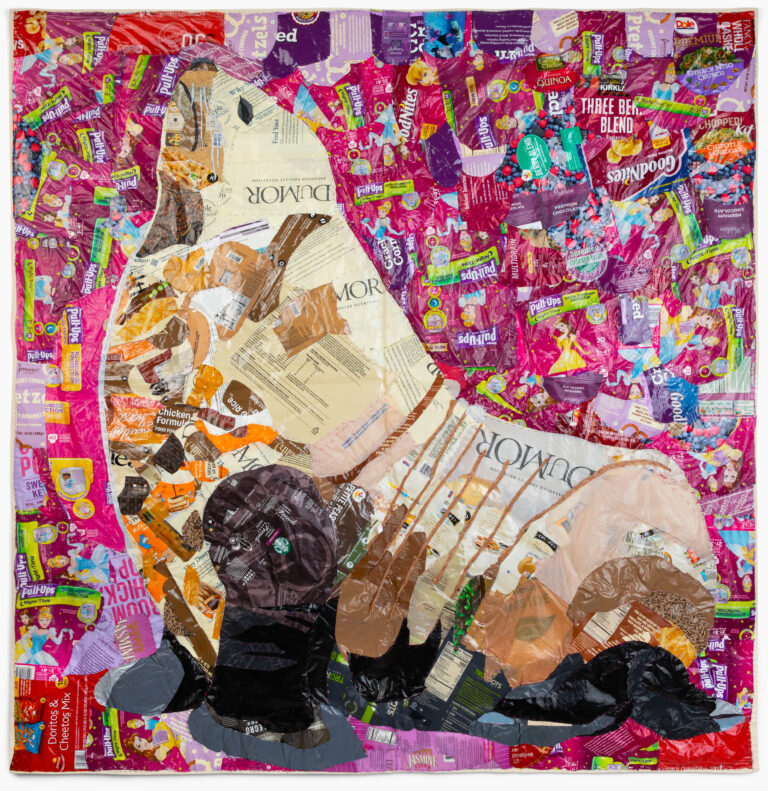 Kat Owens, “Steller Sea Lion,” hand sewn plastic on canvas, 67.5 x 70 inches, 2021.